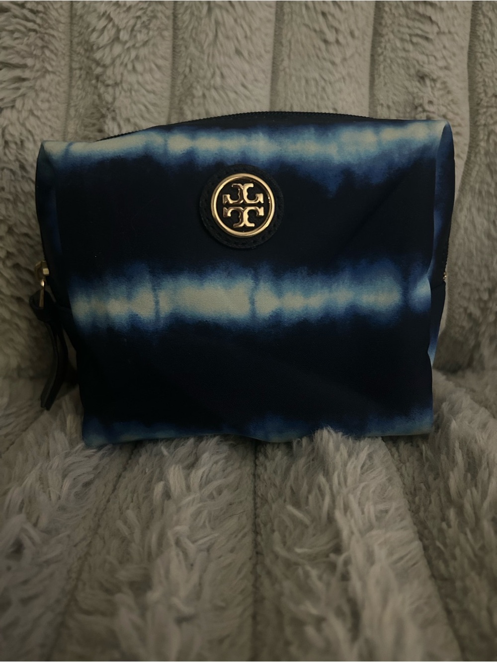 Tory Burch Brigitte Tie Dye Nylon Cosmetic Case Makeup Bag Blue Navy